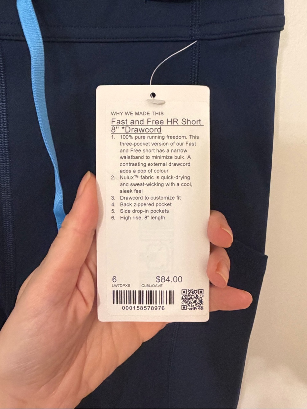 NWT $84 LULULEMON Fast & Free High-Rise Short 8” *Drawcord, Sz 6, Club Blue/OAVE - Picture 6 of 6